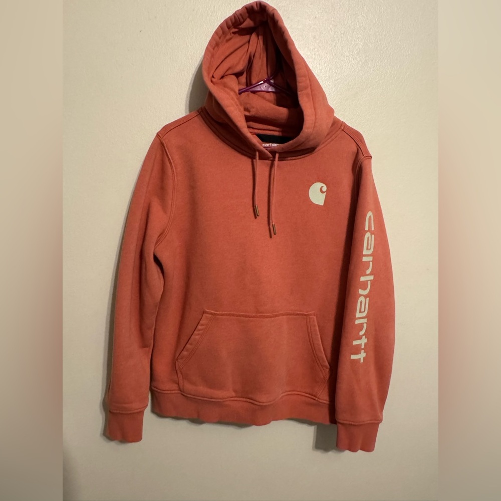Carhartt Women's Iconic Clarksburg Relaxed Fit Logo Sweatshirt in Coral Size XL